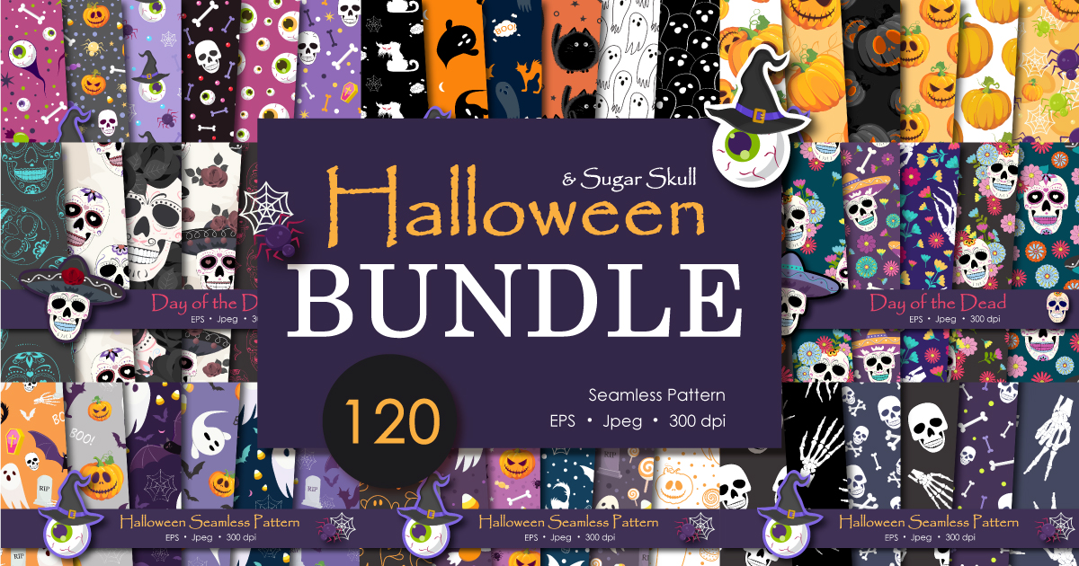 Halloween and Sugar Skull Patterns Bundle Bundle · Creative Fabrica