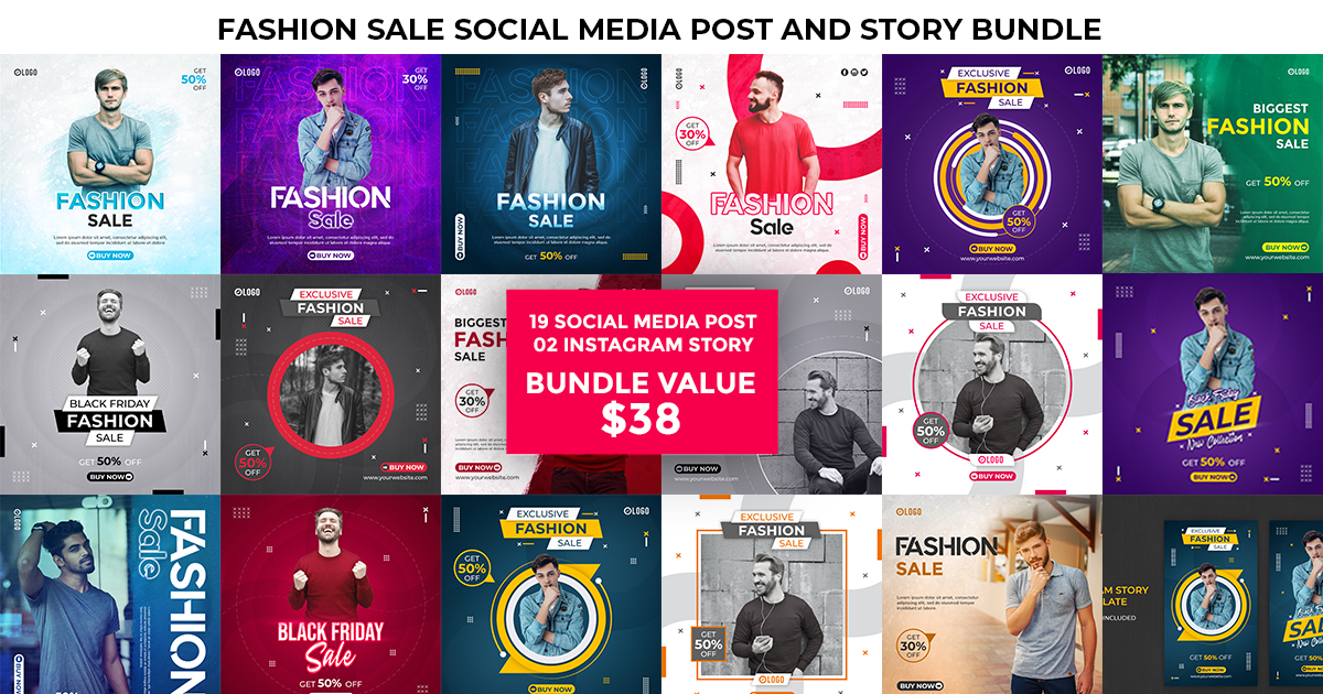 Fashion Sale Social Media Post and Story Bundle Bundle · Creative Fabrica