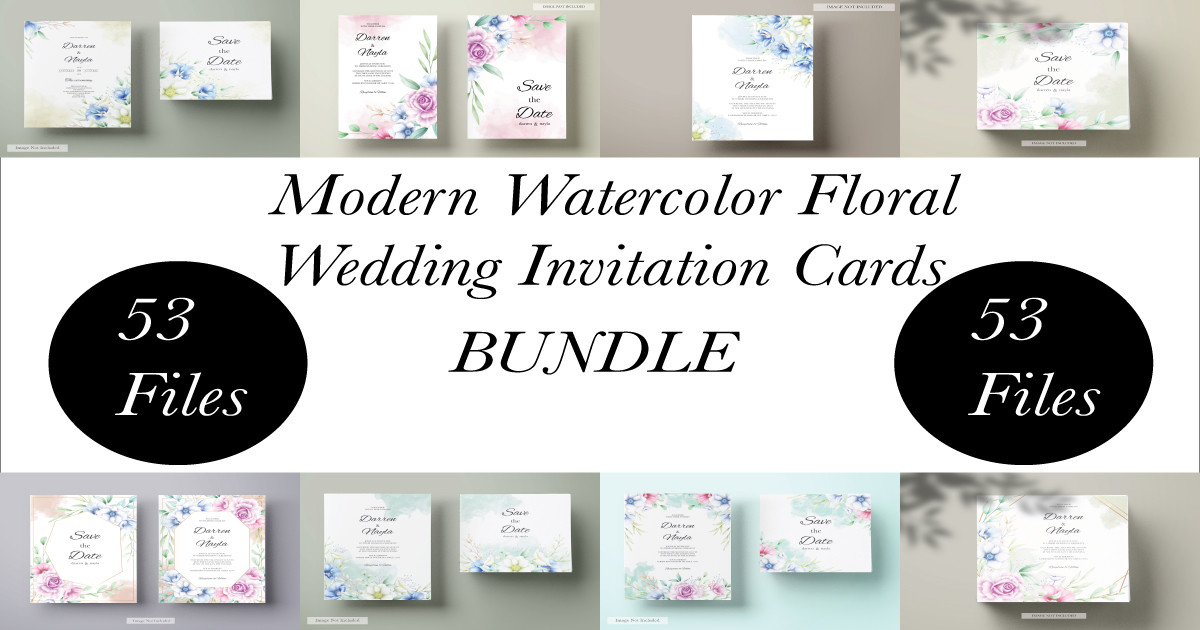 Watercolor Flowers Wedding Cards Bundle Bundle · Creative Fabrica