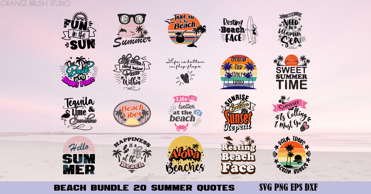 Summer Beach Quotes Bundle of 20 SVG Bundle · Creative Fabrica