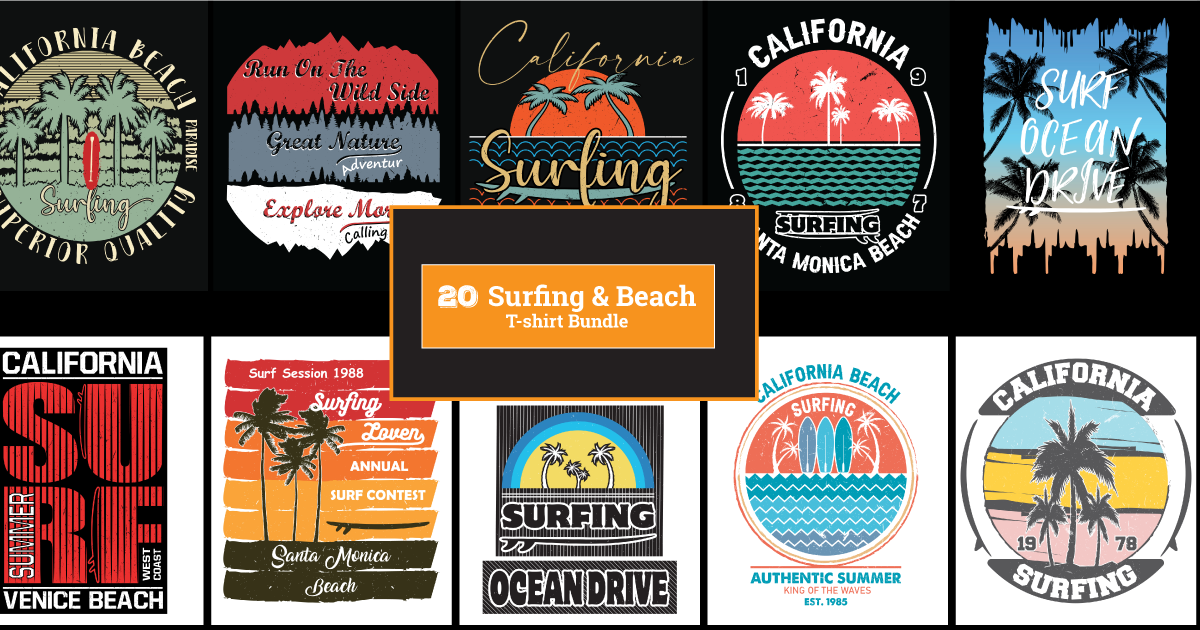 Beach and Surfing T-Shirt Vector Bundle Bundle · Creative Fabrica