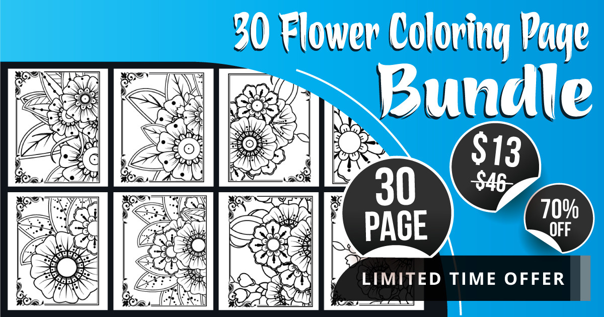Flower Coloring Page for KDP Bundle V.8 Bundle · Creative Fabrica
