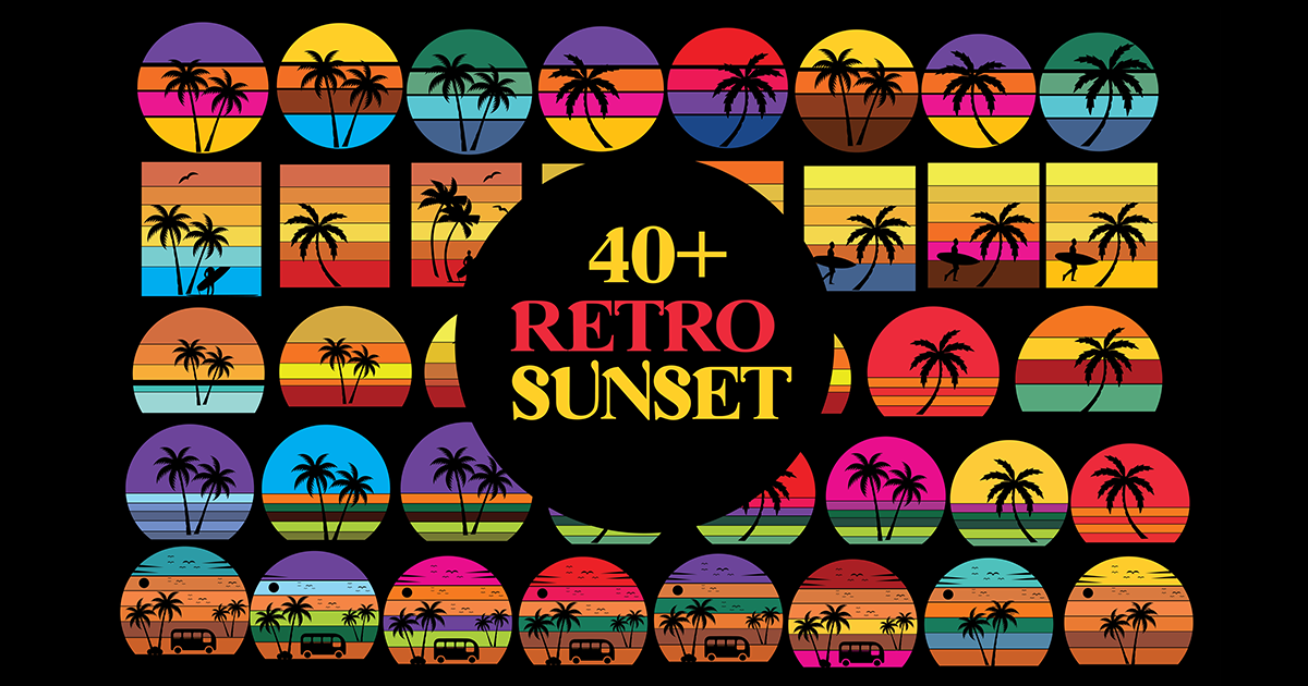 Retro Vintage Sunset Beach Bundle Bundle · Creative Fabrica