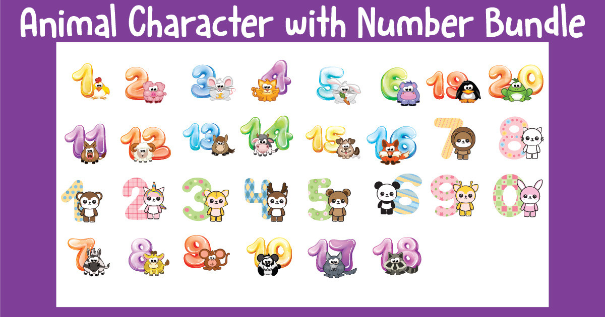 Animal Character with Number Bundle Bundle · Creative Fabrica