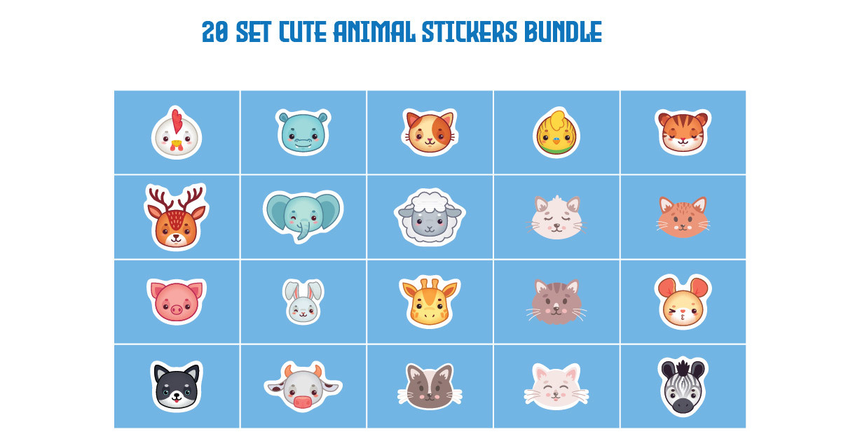 Cute Animal Stickers Bundle Bundle · Creative Fabrica