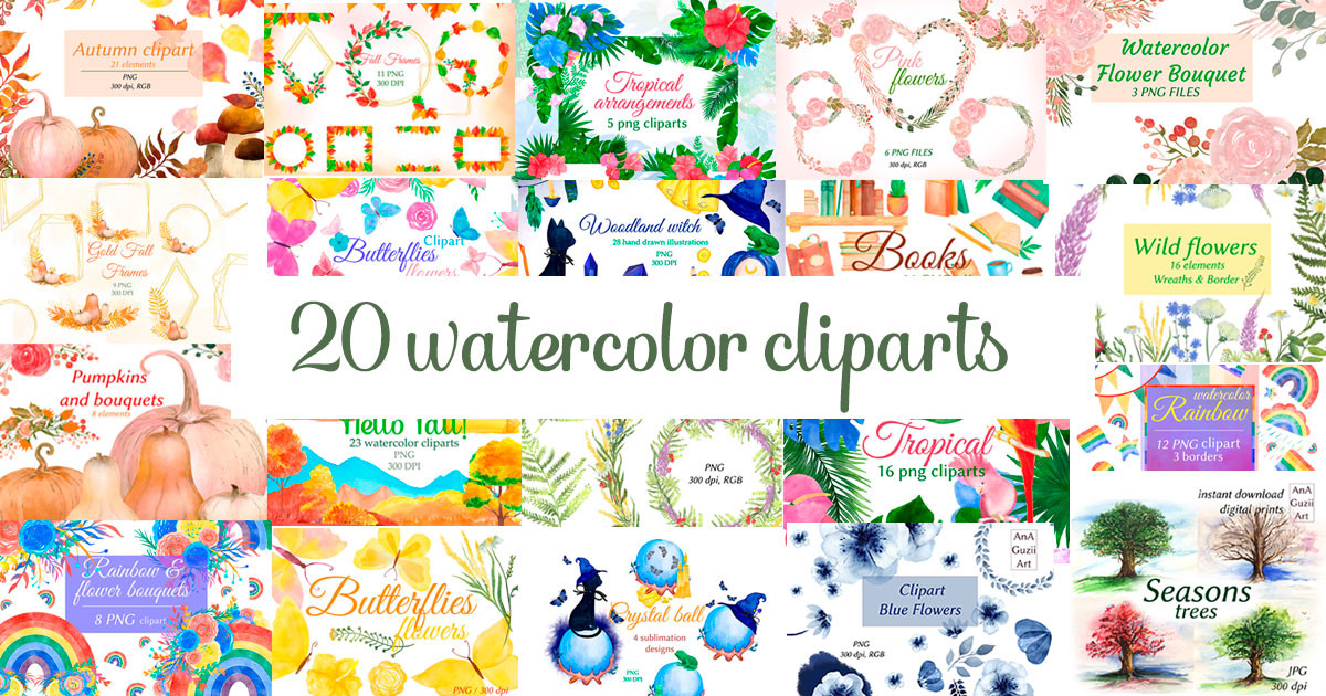 Watercolor Cliparts Bundle Bundle · Creative Fabrica